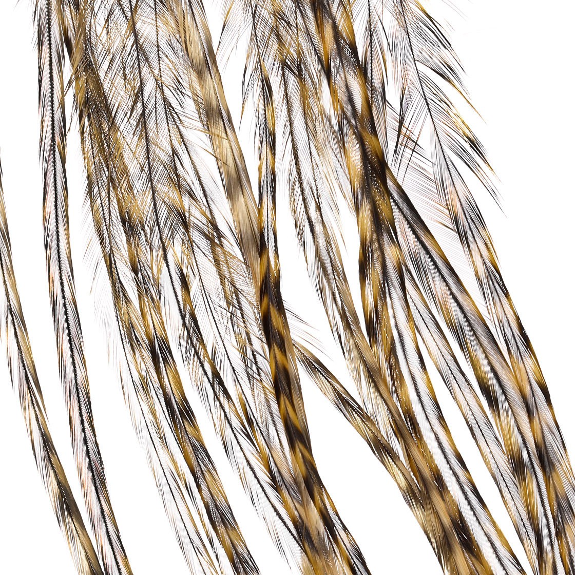 Перья Whiting, цвет Grizzly dyed Golden Straw, кр. №4-8, 2 шт.