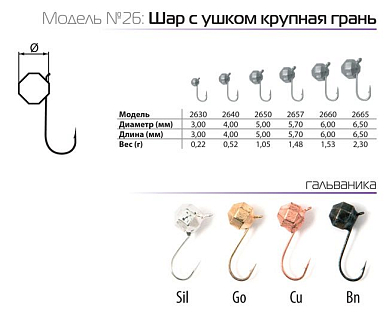 Мормышка W Spider Шар с ушком круп. грань 4,0 мм 0,52 гр. BN