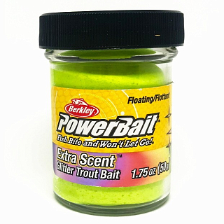 Berkley Паста форелевая плав. POWERBAIT EXTRA SCENT GLITTER Dough Cheese 50 гр. Chartreuse Glitter