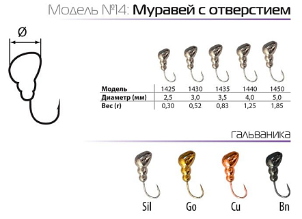 Мормышка W Spider Муравей с отверст. 3,0 мм 0,52 гр. Cu