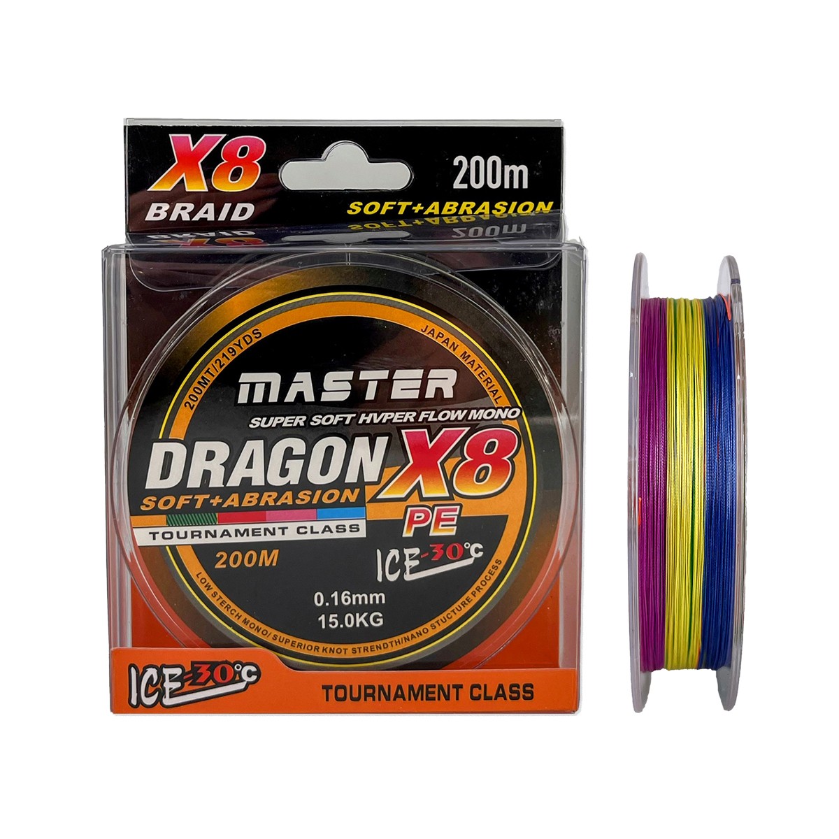 Шнур DRAGON X8 PE 200 m 0.16 mm 15.0kg multicolor