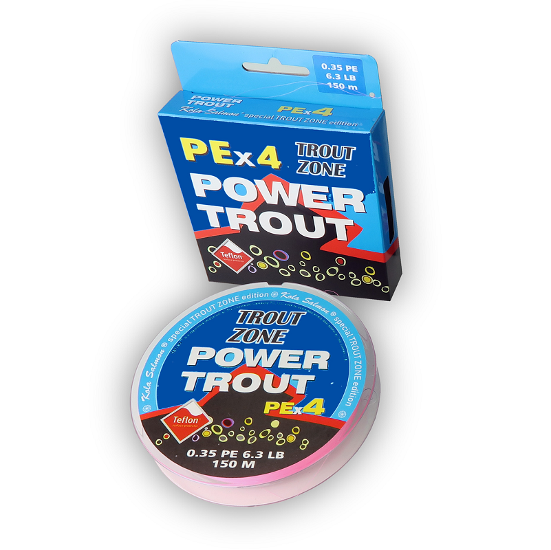KOLA SALMON Плетеный шнур TROUT ZONE Edition POWER TROUT X4 150M FLUO PINK 0.45PE / 8.5 LB