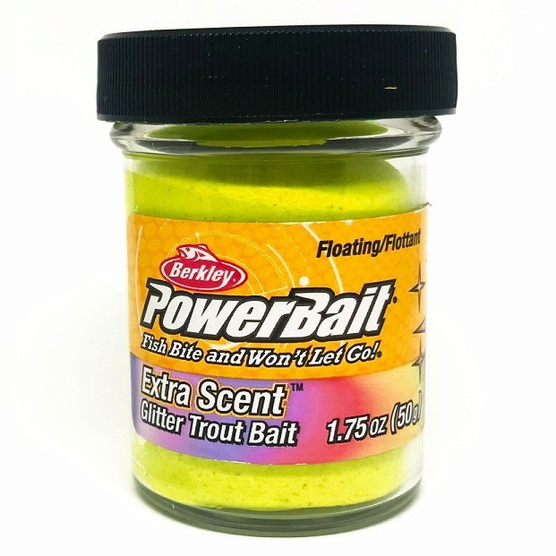 Berkley Паста форелевая плав. POWERBAIT NATURAL SCENT GLITTER Печень 50 гр. Liver Sunshine Yellow
