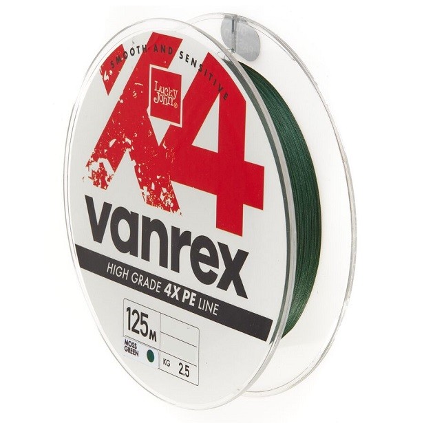 Леска плет. Lucky John Vanrex х4 BRAID Moss Green 125м, 0,14мм, 6,2кг