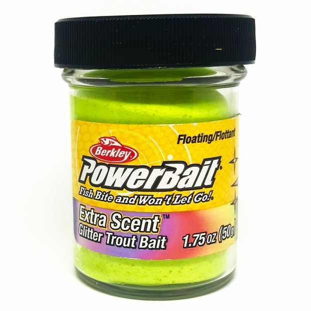 Berkley Паста форелевая плав. POWERBAIT EXTRA SCENT GLITTER Dough Cheese 50 гр. Chartreuse Glitter