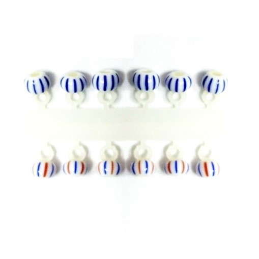 Микро-Бис Шар 3,1 мм Бело-синий + Бело-красно-синий арбуз тип подвески короткая  ( 12 штук)