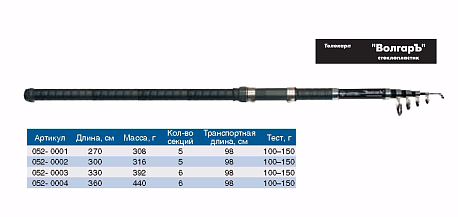 Удилище телекарп "ВолгарЪ" 3.0м, (5 секций) тест100-150гр (композит)