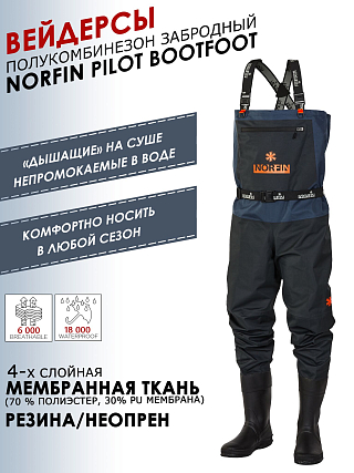 Полукомбинезон заброд. Norfin PILOT BOOTFOOT р.43-M с сапогами резина