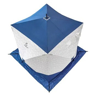 Палатка зимняя куб СЛЕДОПЫТ 1,8*1,8*2,0м, 3-х мест., Oxford 210D PU 1000, бел/синий (с принтом)
