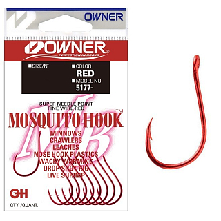 Одинарный крючок OWNER 5177-06 Red Mosquito Hook, 10шт