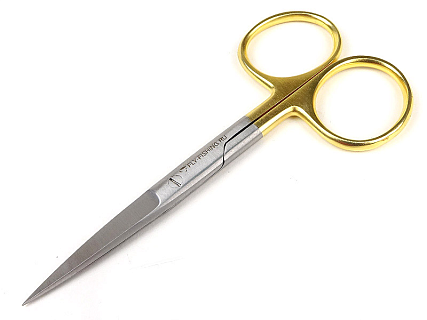 FLY-FISHING Ножницы прямые с заточкой для меха HAIR SCISSOR 4.5” HALF GOLD ZF-288