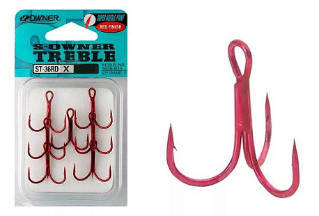 Тройной крючок OWNER ST-36RD-04, Red 7 шт