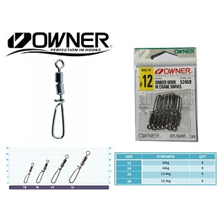 Застёжка OWNER с двойным вертлюжком 72459-14, 16кг, 8 шт