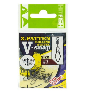 Застежка с вертлюгом HITFISH X-Patten Rolling Swivel With V-Snap #7 (34lb/15kg) (7 шт/уп )