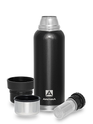 Термос Арктика 106-1200С-ВК 1,2 л (узкое горло) с ситечком черный